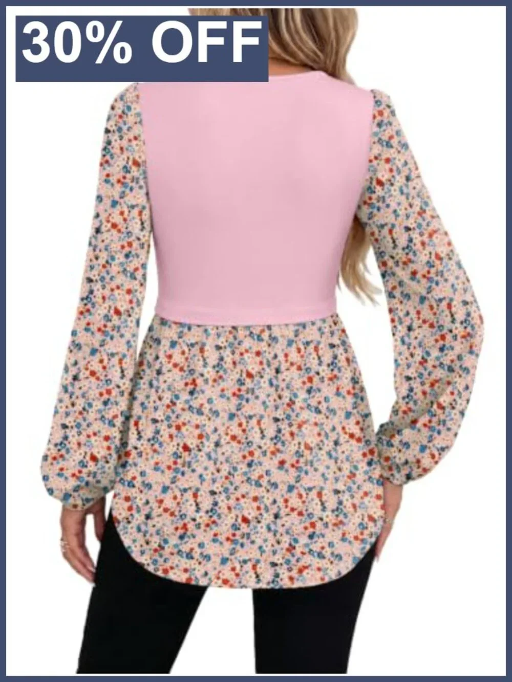 Long Sleeve Tunic Top Crew Neck Babydoll Peplum Blouse_4